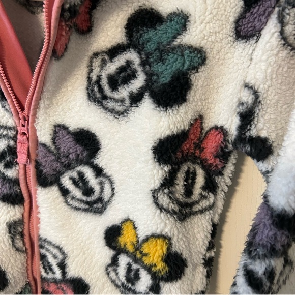 Disney Minnie Mouse Sherpa Zip Up Sweater Jacket Coat White Pink Trim Kid Size 8 - Picture 6 of 6